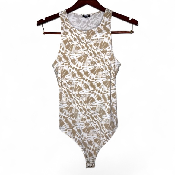 Express Tan and White Patterned Bodysuit - Picture 1 of 5